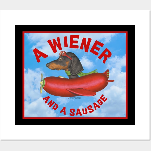 Fun Dachshund flying hot dog plane A wiener and a sausage Wall Art by Danny Gordon Art